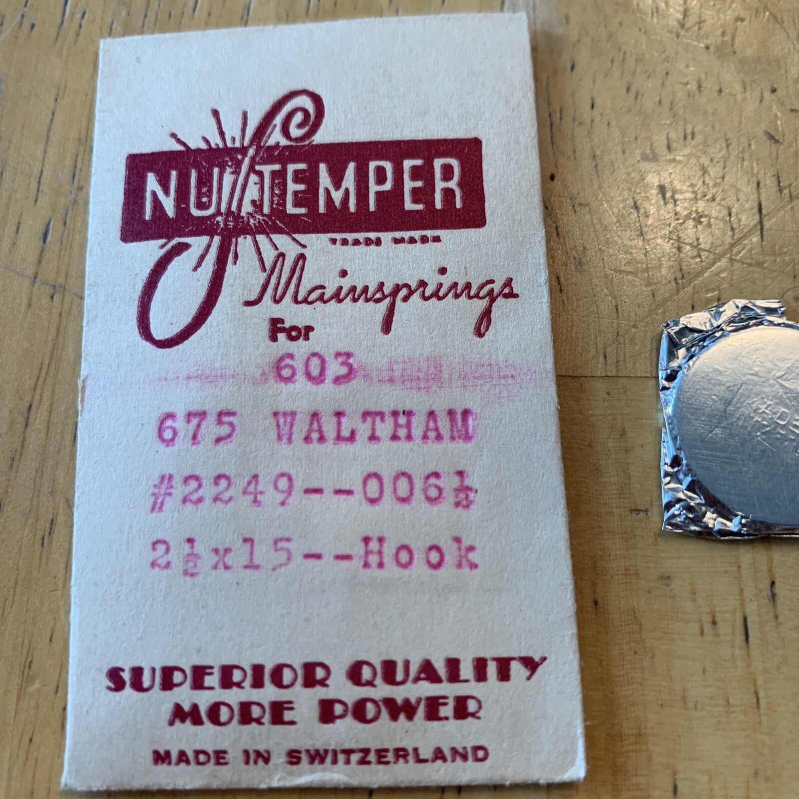 NuTemper Mainspring #603 For 675 Waltham #2249 006-1/2 / 2-1/2×15 Hook