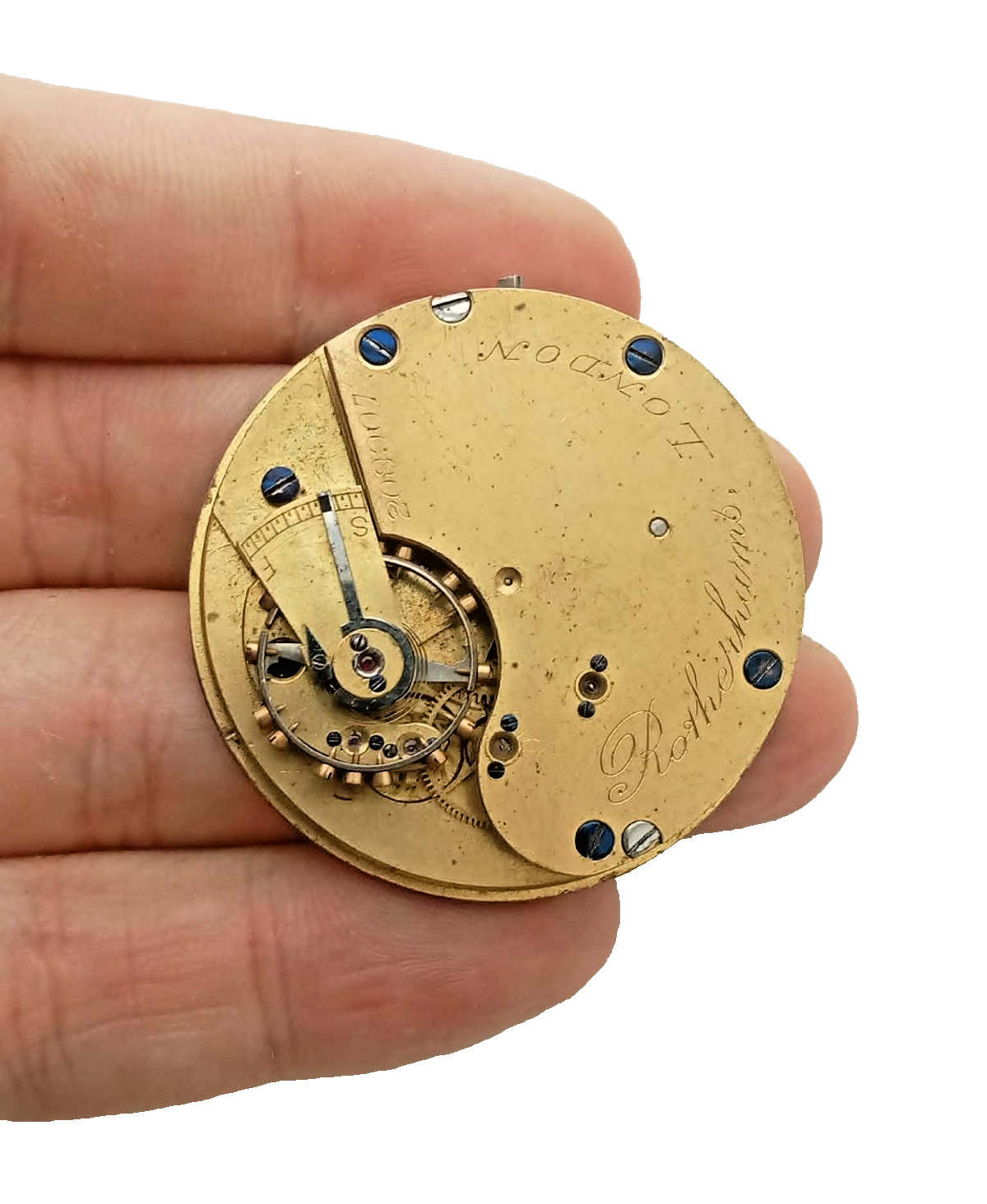 Antique Rotherhams Brass Pocket Watch Movement Mechanism London c1880