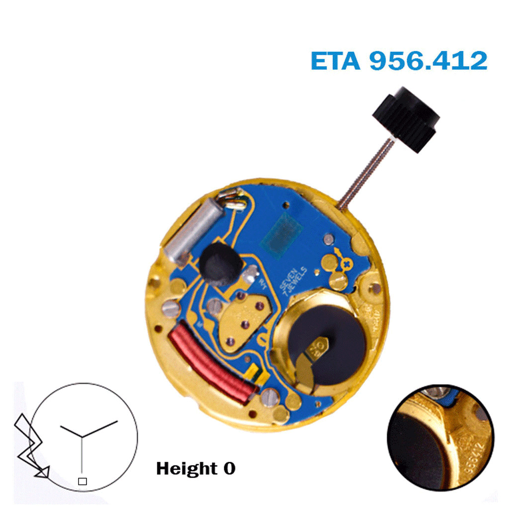 ETA 956.412 Swiss Made Quartz Movement-Gold Date Disk At 6- 3 Hands- Height :0.