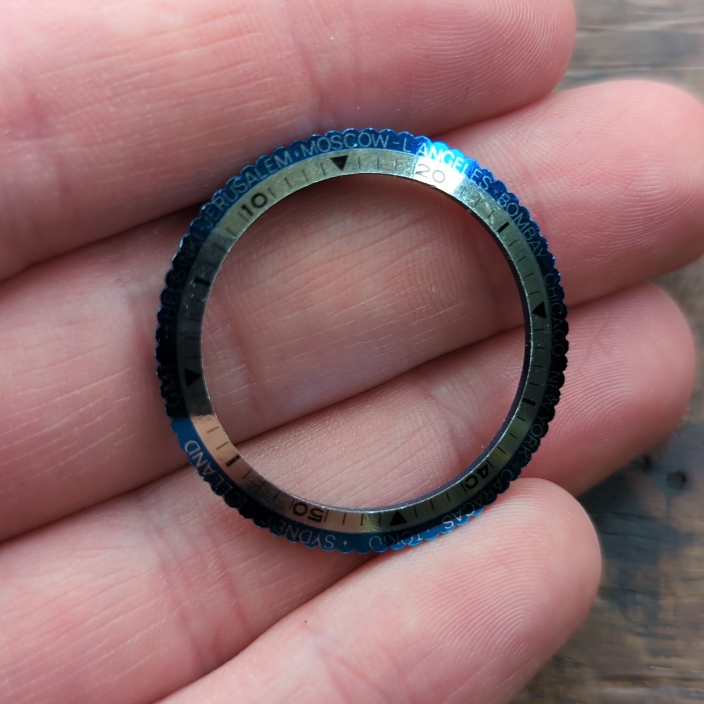 1960s Blue Skin Diver World Time Watch Bezel part NOS 35.6mm (I67)