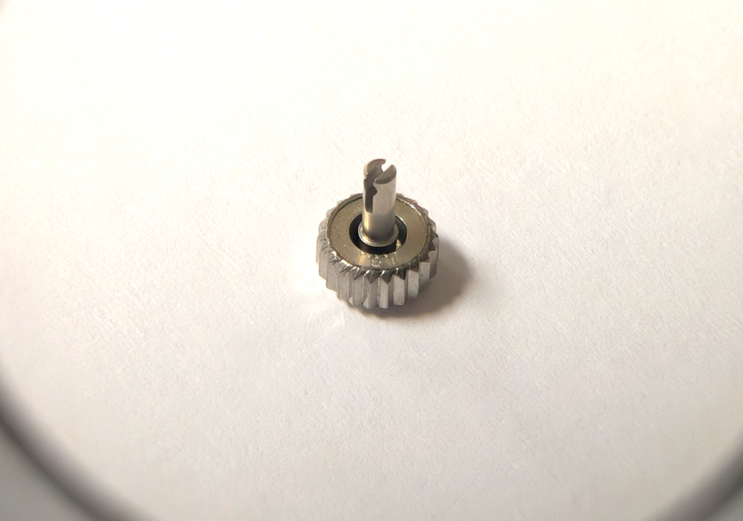 Genuine Omega crown 4.3-4.5mm approx. WHITE, split medium stem, for watch repair