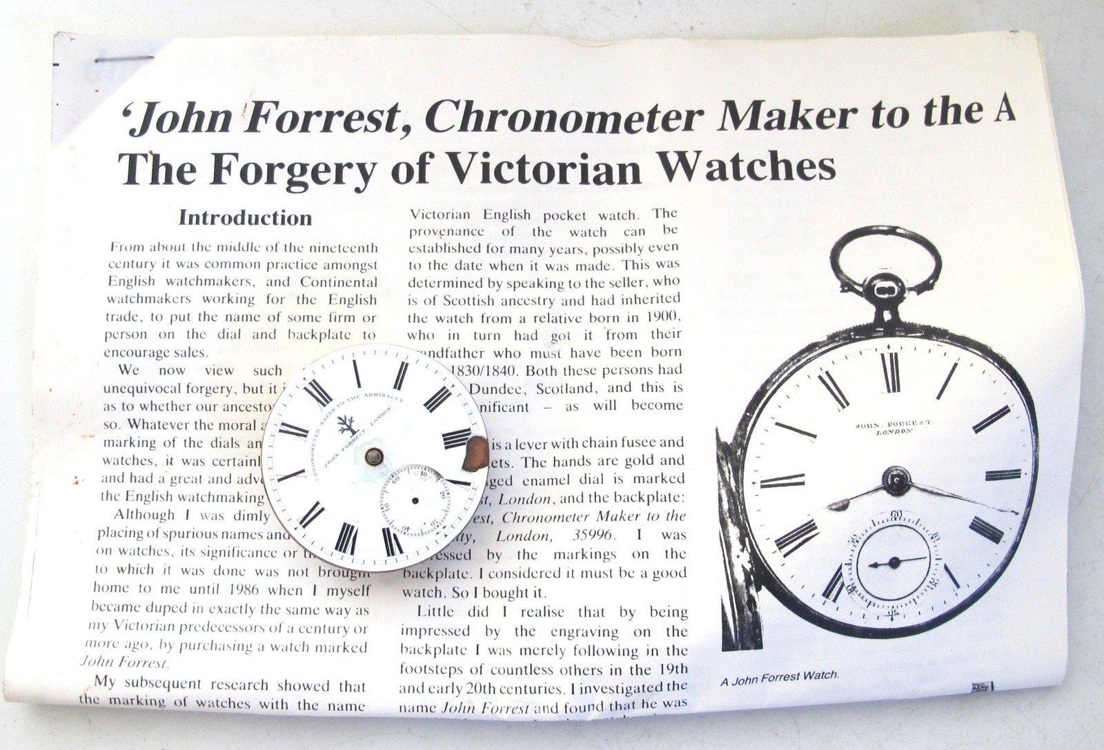 Antique POCKET WATCH MOVEMENT- SWISS FAKE Forgery of English JOHN FORREST