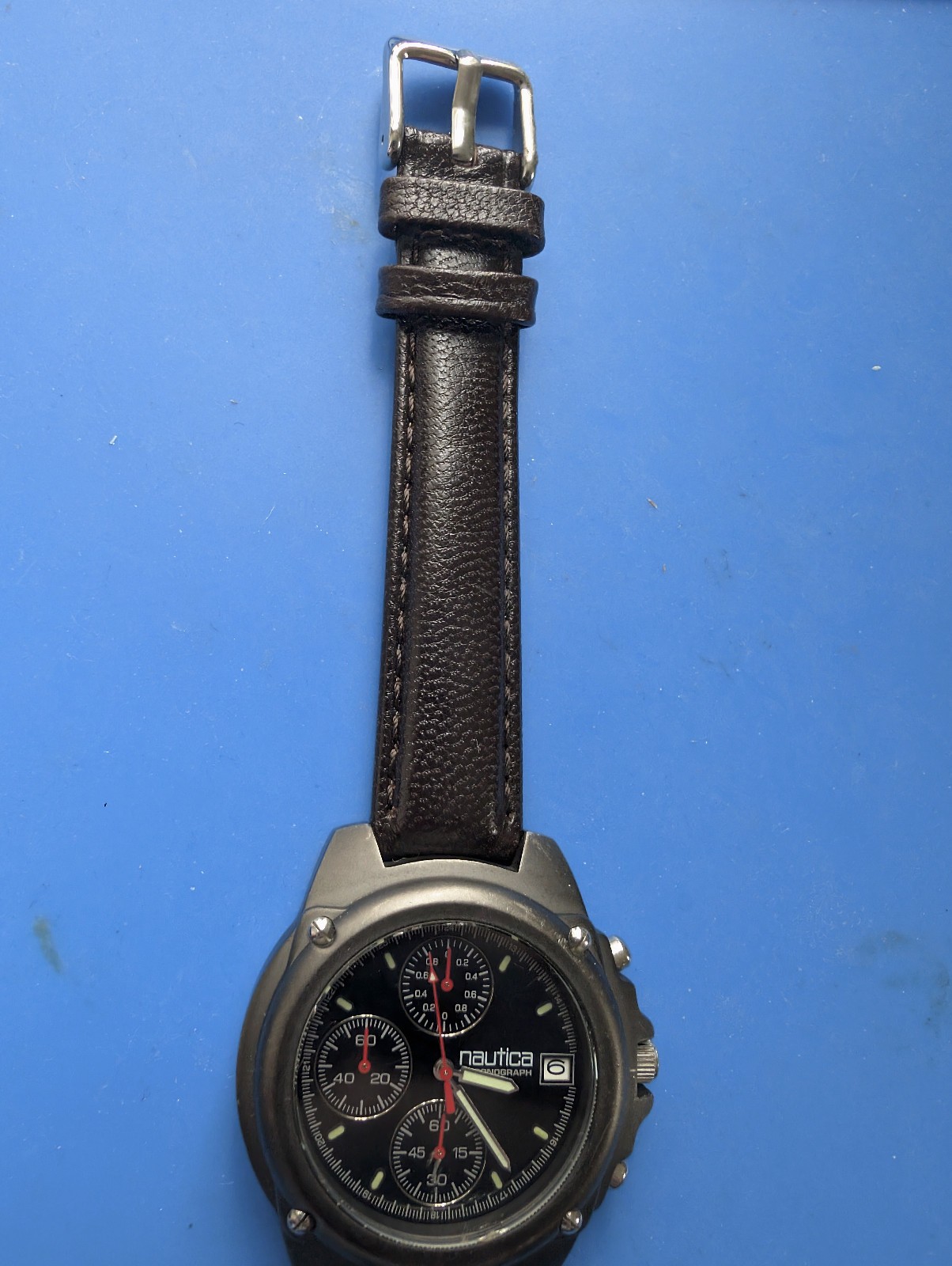 MENS NAUTICA CHRONOGRAPH 50M WRISTWATCH WITH LEATHER BAND