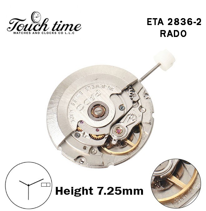 ETA 2836-2-RADO-Swiss Movement-White AR/EN Day/Date Disk At 3-H:7.25mm-3 Hands