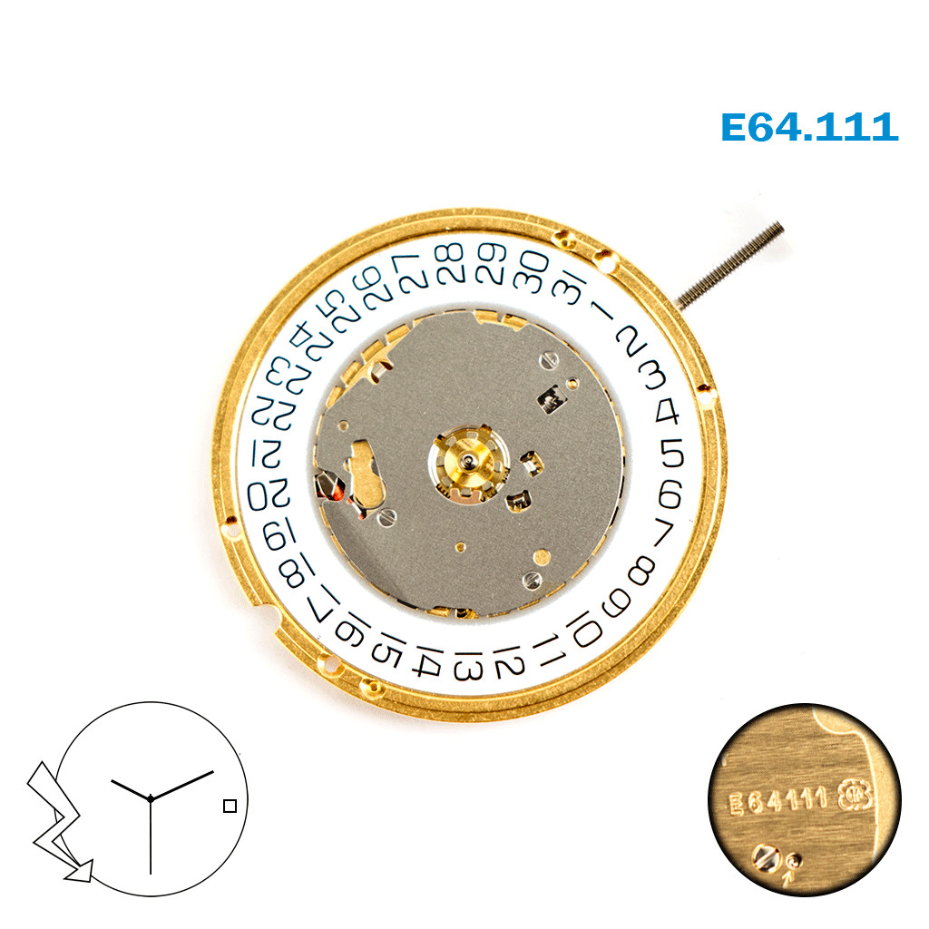 ETA E64.111 SWISS MOVEMENT Replacement FOR ETA 255.111 , WHITE DATE Disk AT 3.