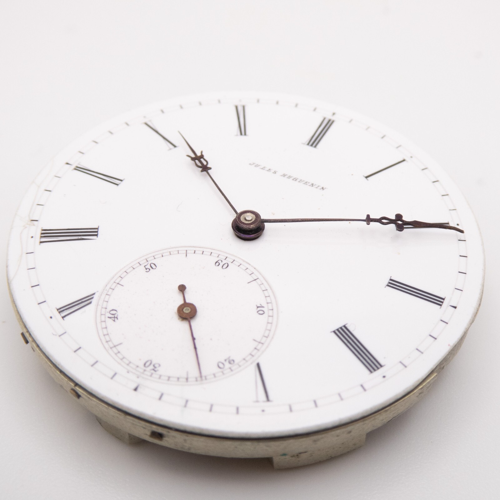 Jules Huguenin 38.4 mm Key Wind / Set Antique Pocket Watch Movement, Keeps Time