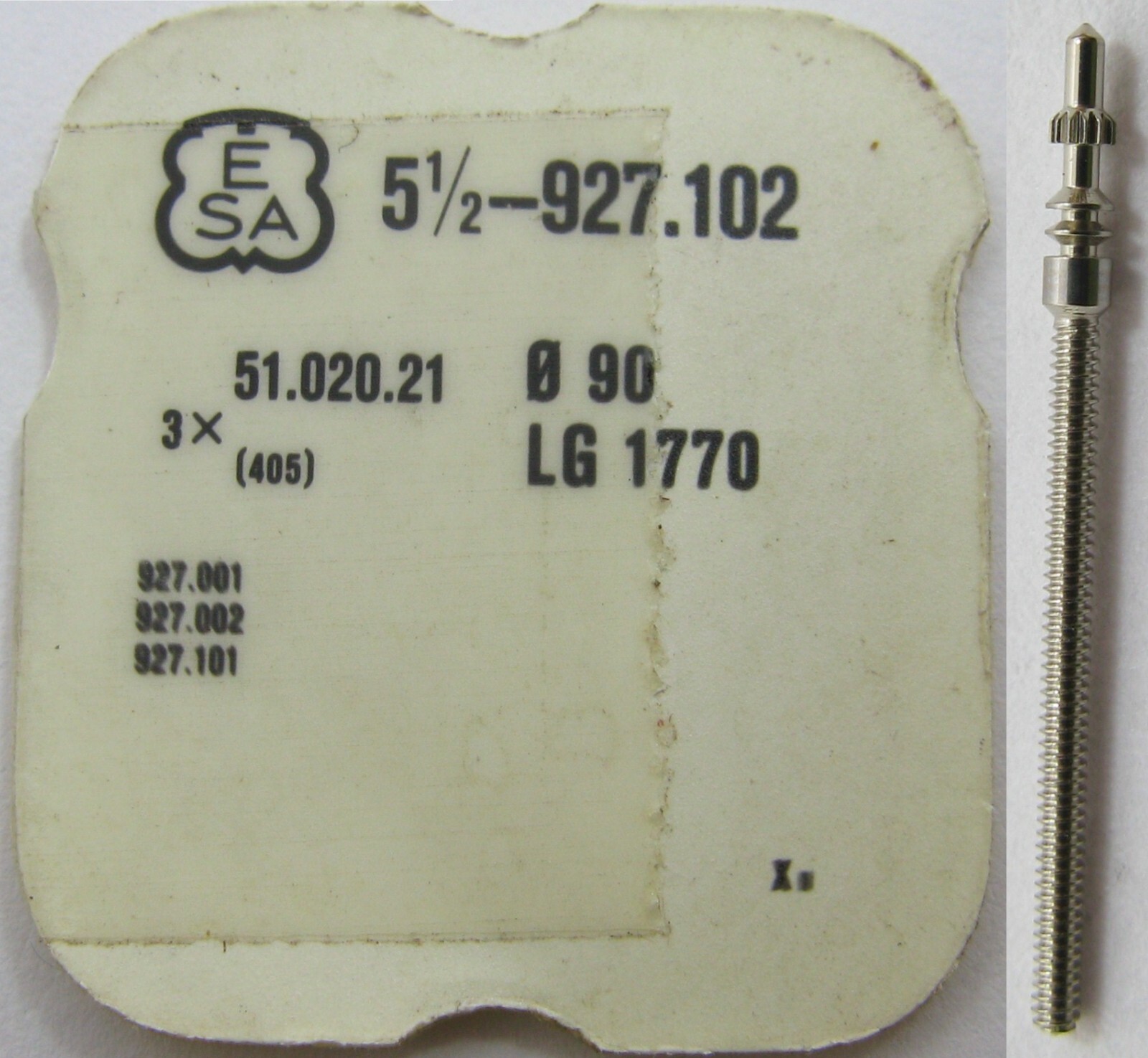 ESA 927.102 927.001 watch movement part 401 / 405 setting stem tap 10