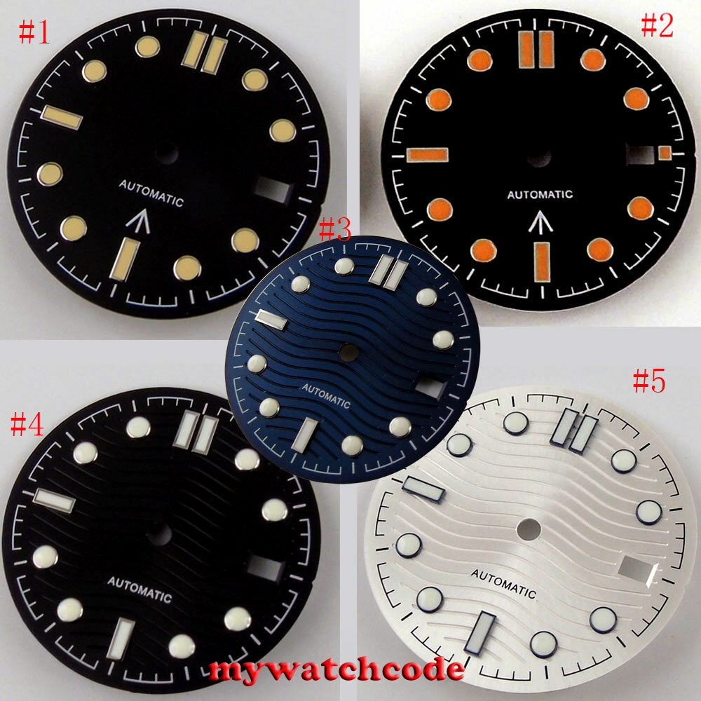 31mm black white blue sterile dial luminous marks fit Japan NH35 NH36 movement