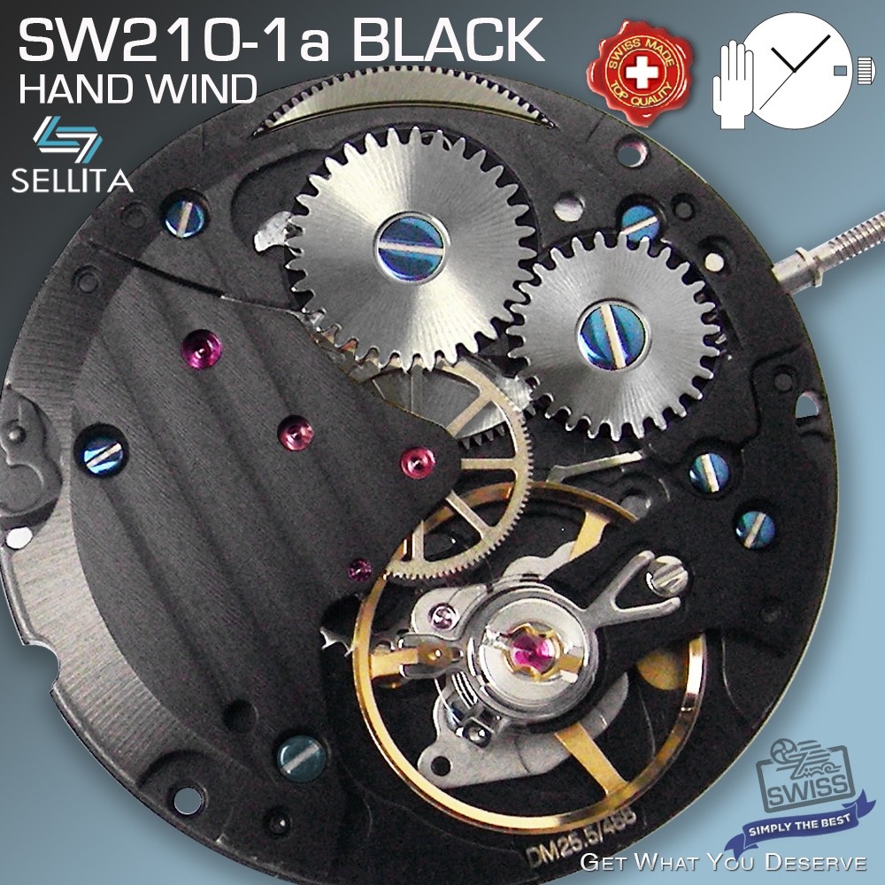 MOVEMENT MANUAL WIND SELLITA SW210-1a, BLACK, HAND WIND, 10 DATE OPTIONS