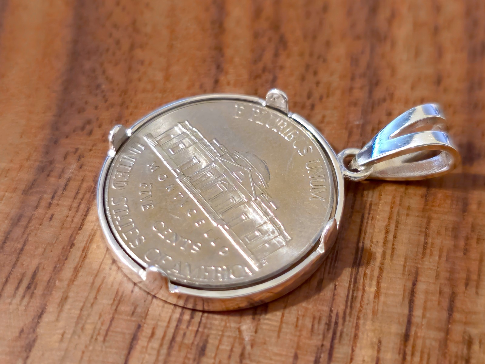 925 Sterling Silver Prong Back Simple Bezel for 22mm Nickel 5 Cent Coins