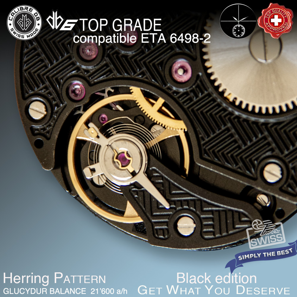 MOVEMENT CAL DB6 HERRING BLACK comp. ETA 6498-2 TOP GRADE HAND W.- SWISS MADE
