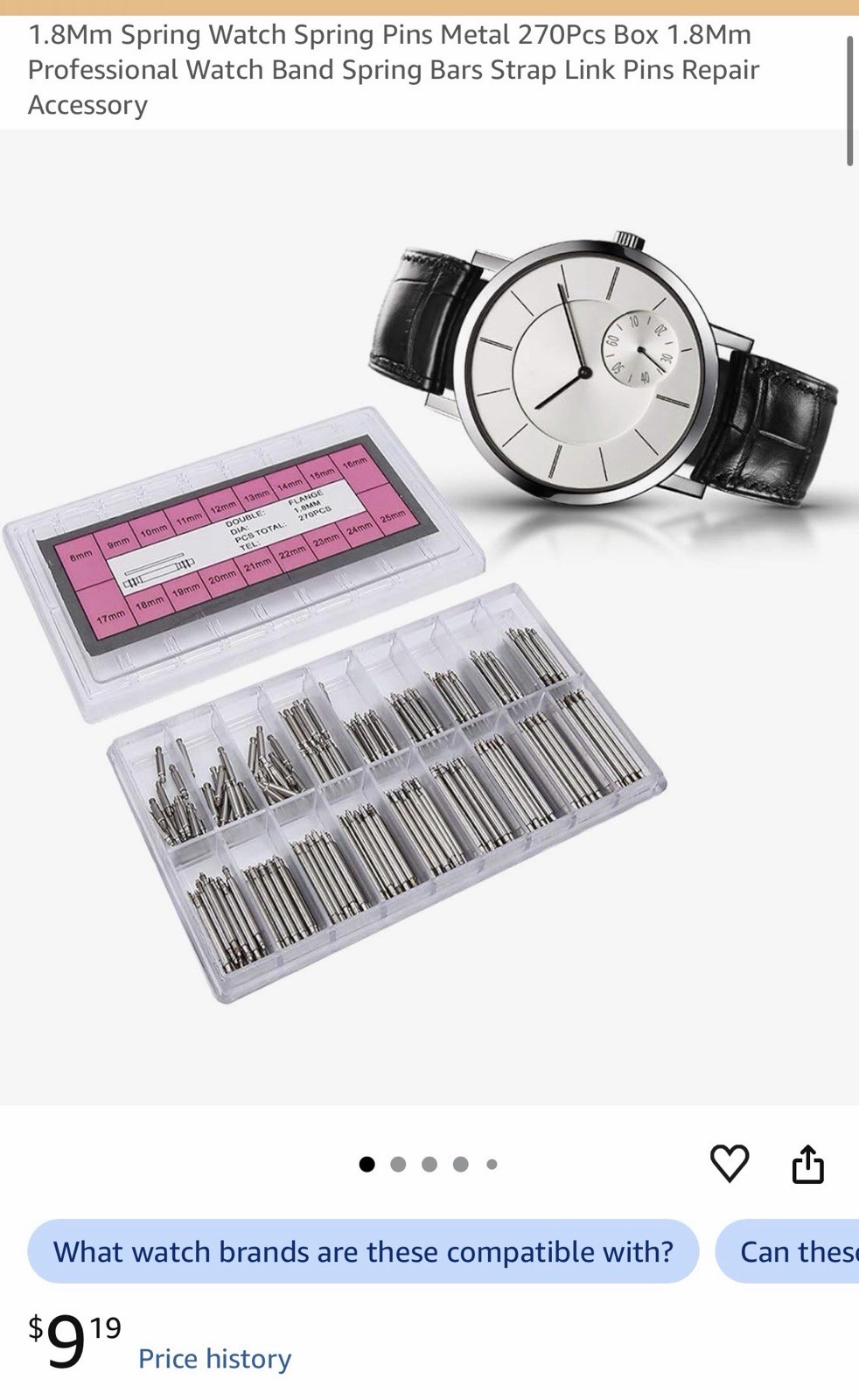 Double Flange Watch Spring Bars Pins Assortment 270pcs 1.8mm Silver Metal