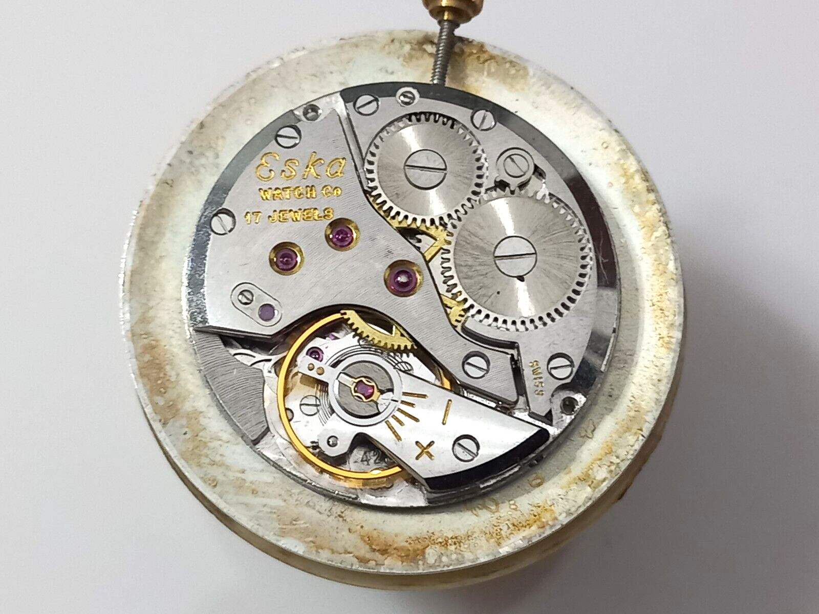 30.5 MM ESKA DIAL WITH AURORE VILLERET 423 MVT ( 18K HANDS & CROWN ) – WORKING