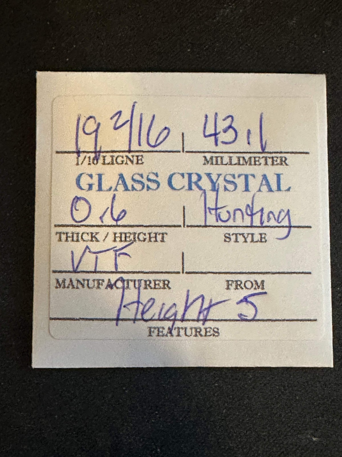 VTF Vintage Glass Hunting Case Watch Crystal 19-2/16 (~43.1mm) – NOS