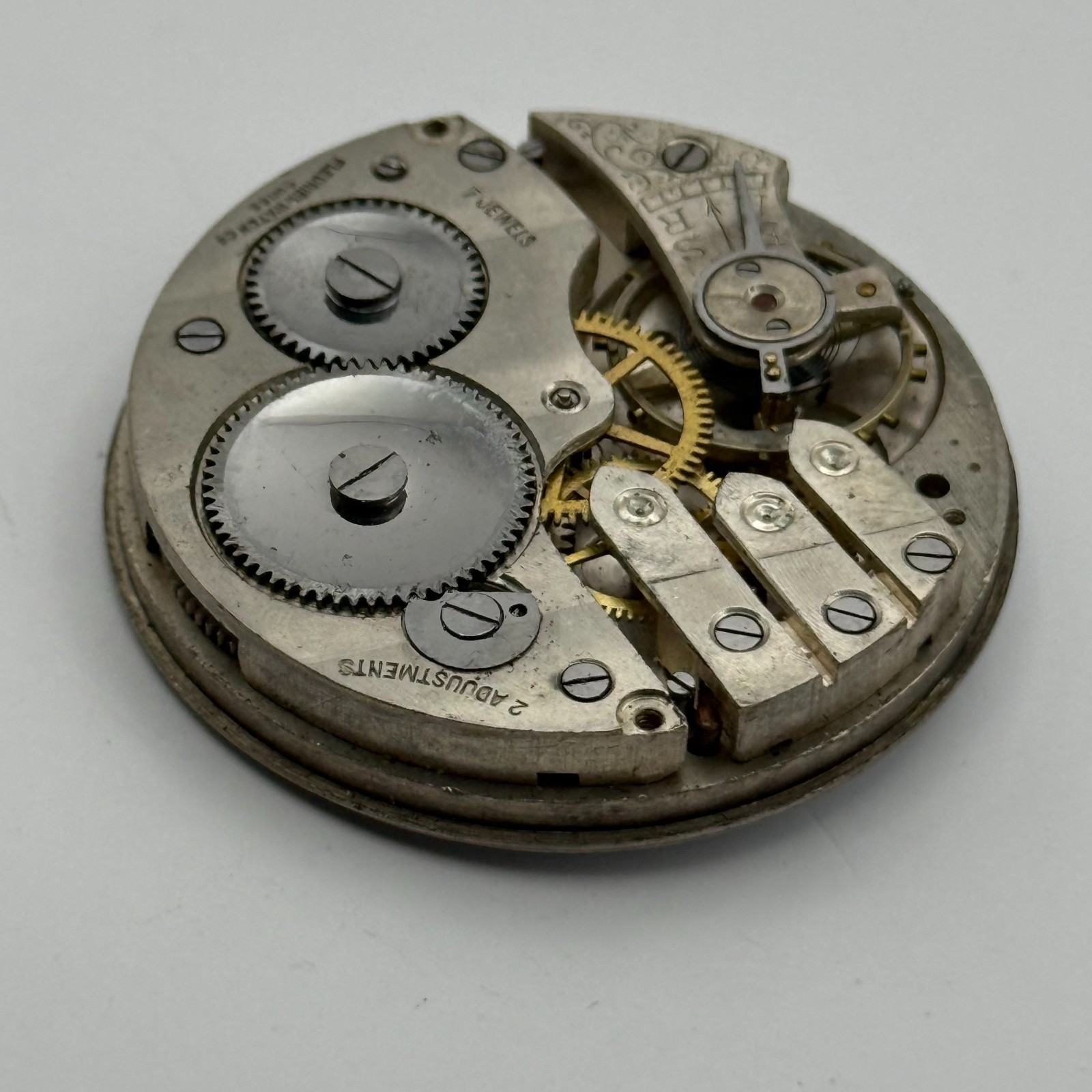 Fleurier Pocket Watch Movement Open Face Sub Seconds 7 Jewels 2 Adj Parts 41mm