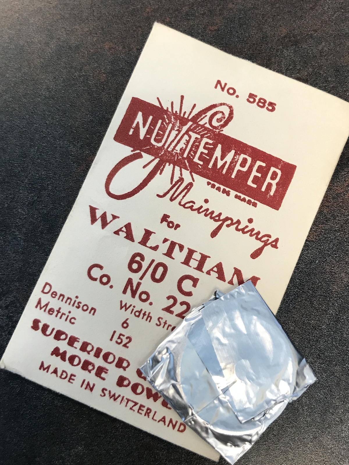 NuTemper Mainspring #585 for Waltham 6/0s “C” Factory No. 2248 – Steel