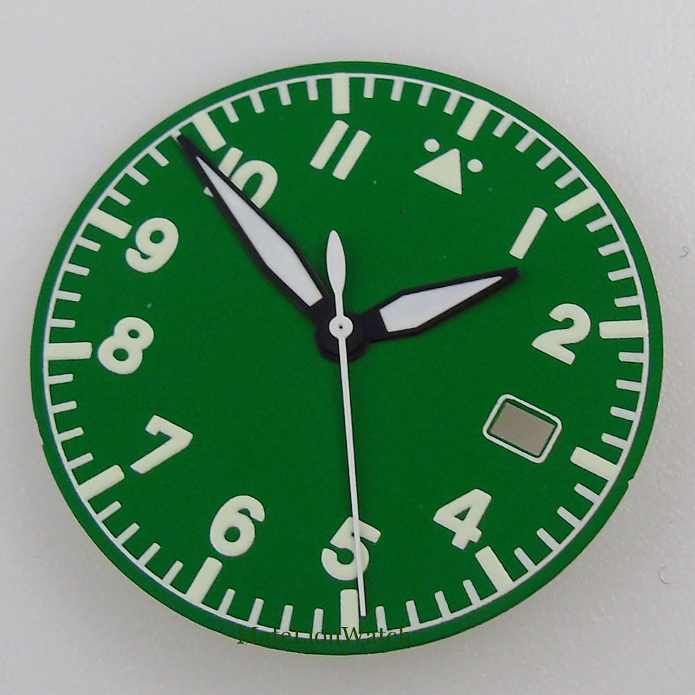 33.6mm Watch Dial+Hands Fit For NH35/NH35A Movement Green Lume Matte/Sunburst
