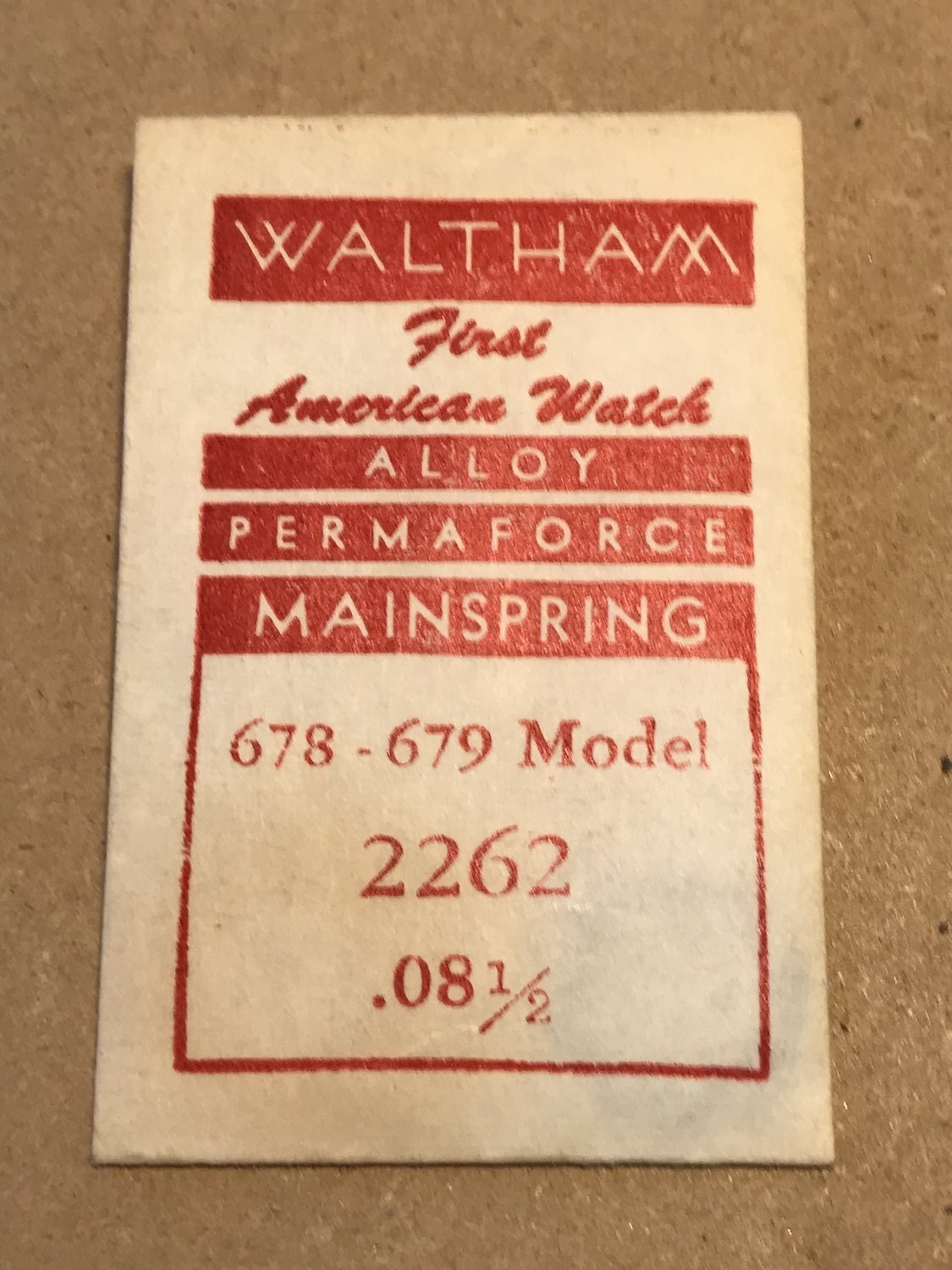 Waltham Factory Mainspring for Model 678 – 679 Movements No. 2262 – Alloy