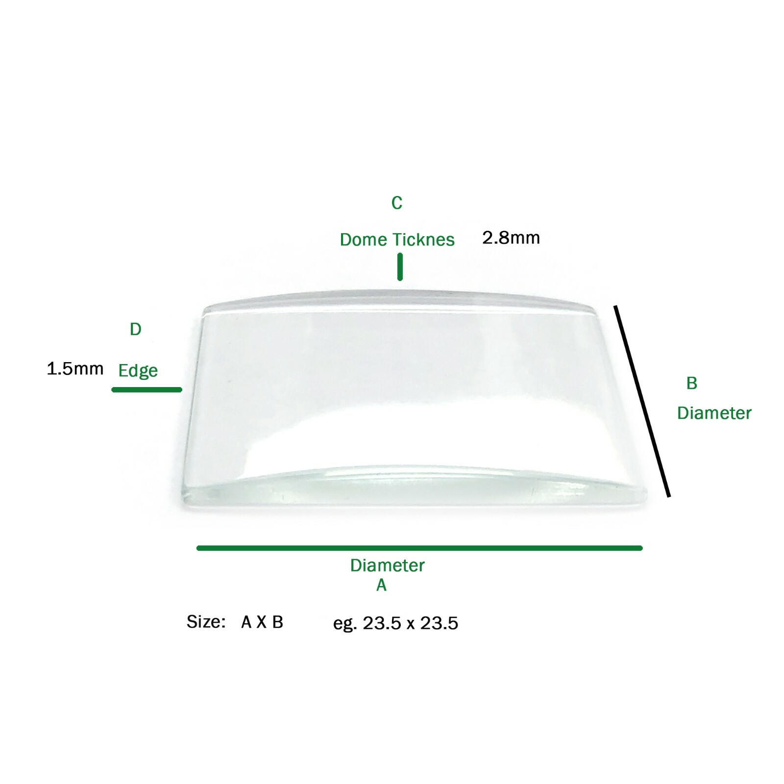 Watch Mineral Crystal Single Dome Square 32.0mm-35.0mm