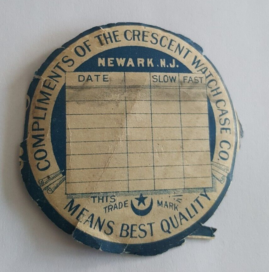 1907 Crescent Watch Case Co Paper Calendar Repair Insert Newark N.J.