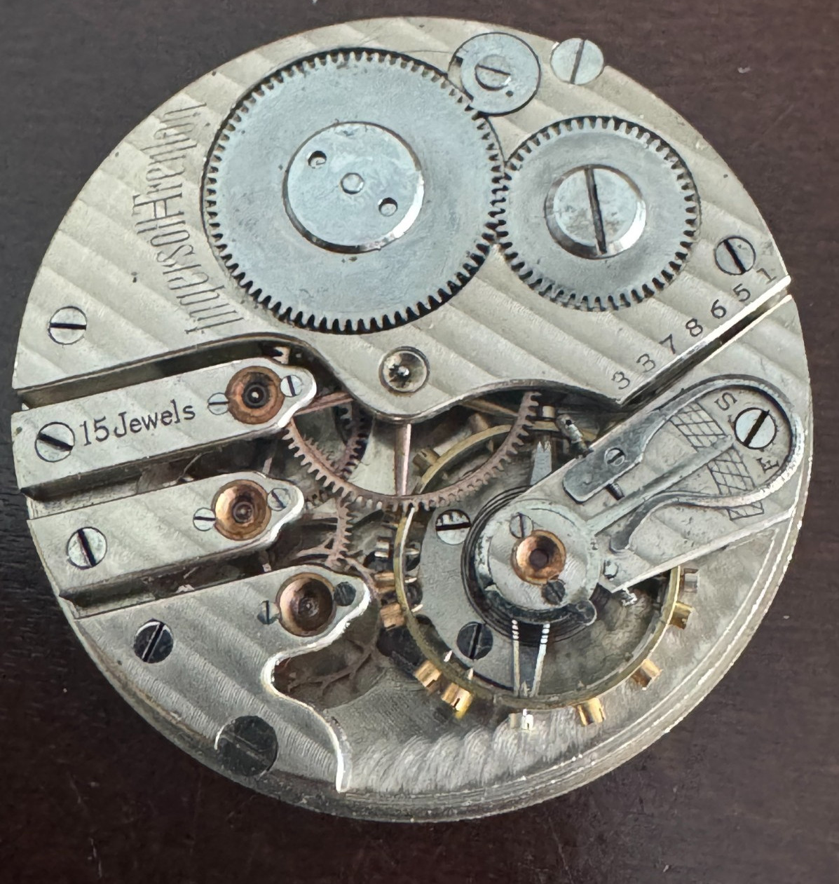 VINTAGE 16 SIZE INGERSOLL TRENTON W. CO. POCKET WATCH MOVEMENT NOT RUNNING