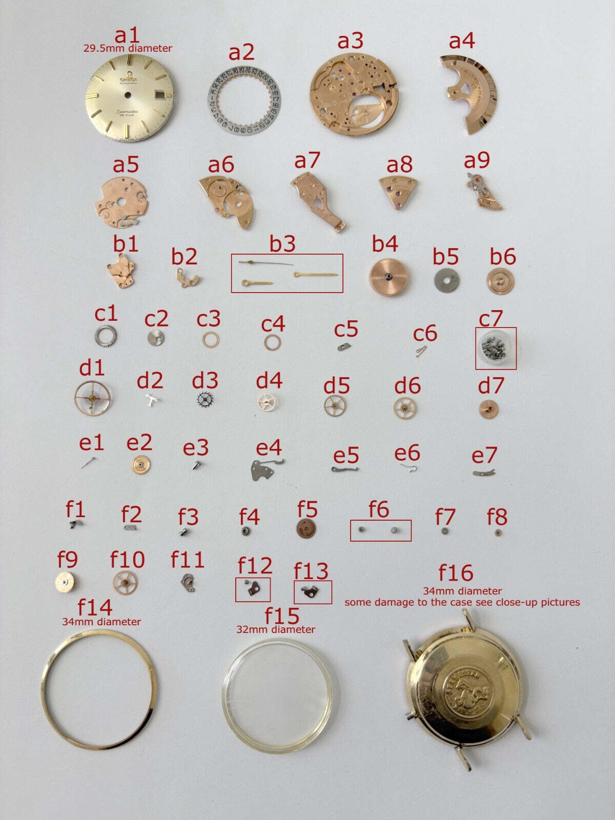 Omega Cal 563 Watch Parts Movement Calendar Disc Fork Wheels Springs Bridge 5