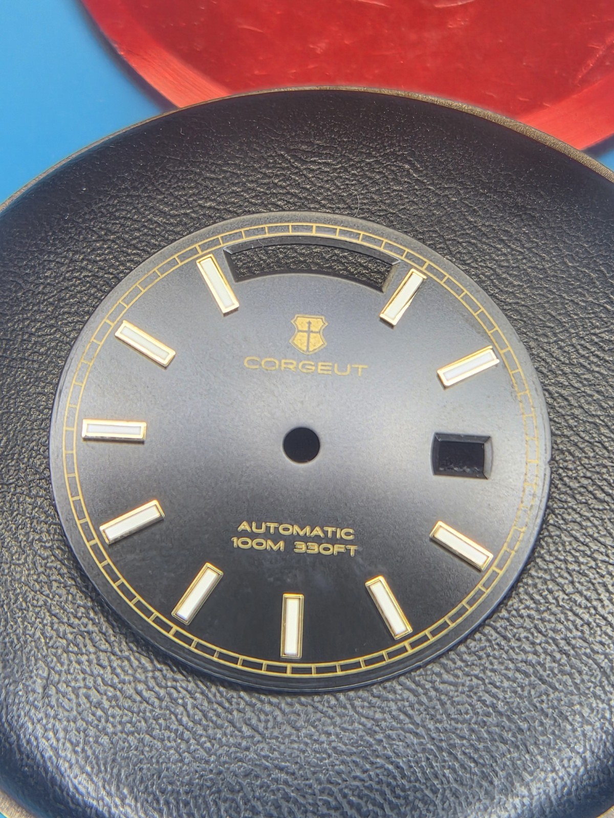 28.5mm Black Corguet Day Date Black Dial Datejust Style Lume Applied Indices
