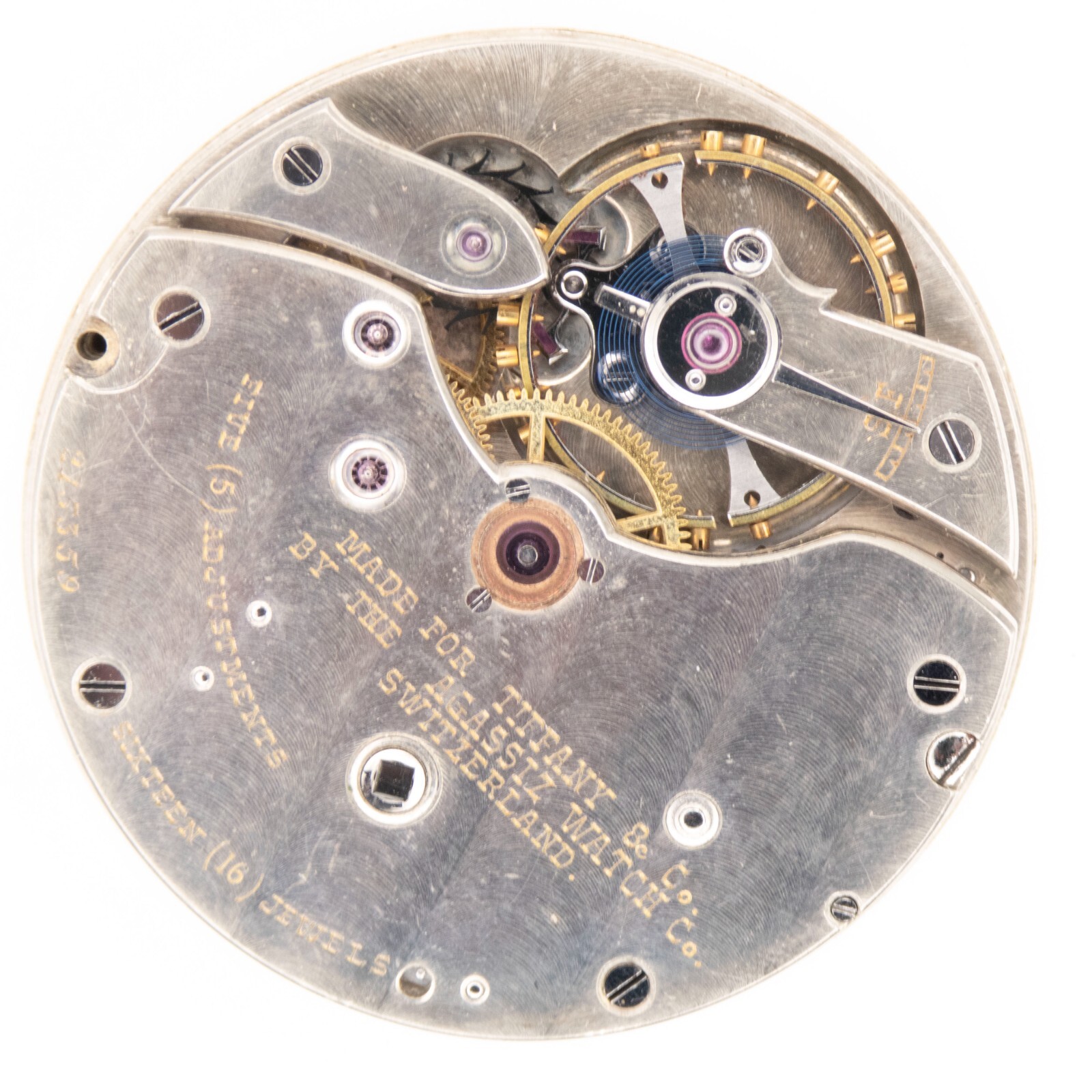 Agassiz for Tiffany 38.7 x 7.2 mm 16-Jewel Antique Pocket Watch Movement