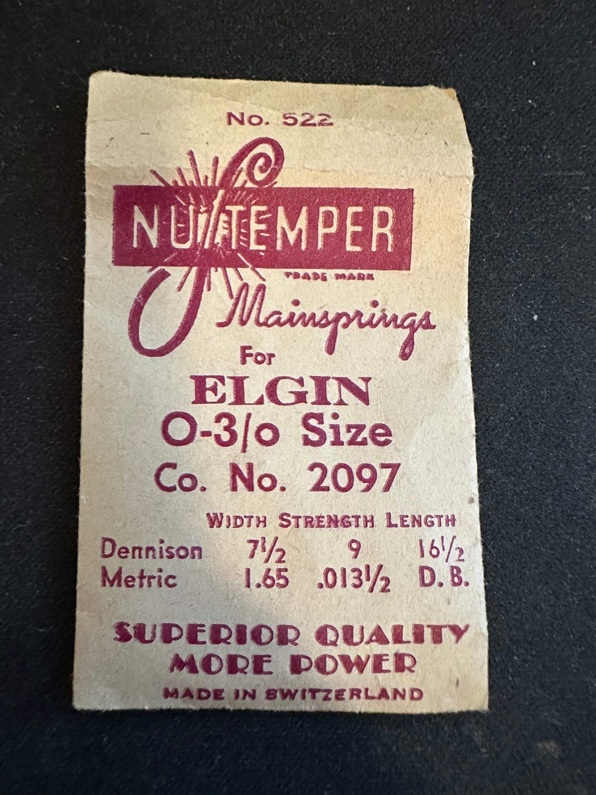 NuRezista Mainspring #522 for Elgin 0s & 3/0s No. No. 2097 – Steel