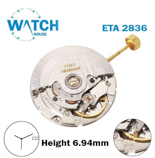 ETA 2836-Swiss Movement-White Day&Date Disk At 3-H:6.94mm-3Hands-Automatic-Czech