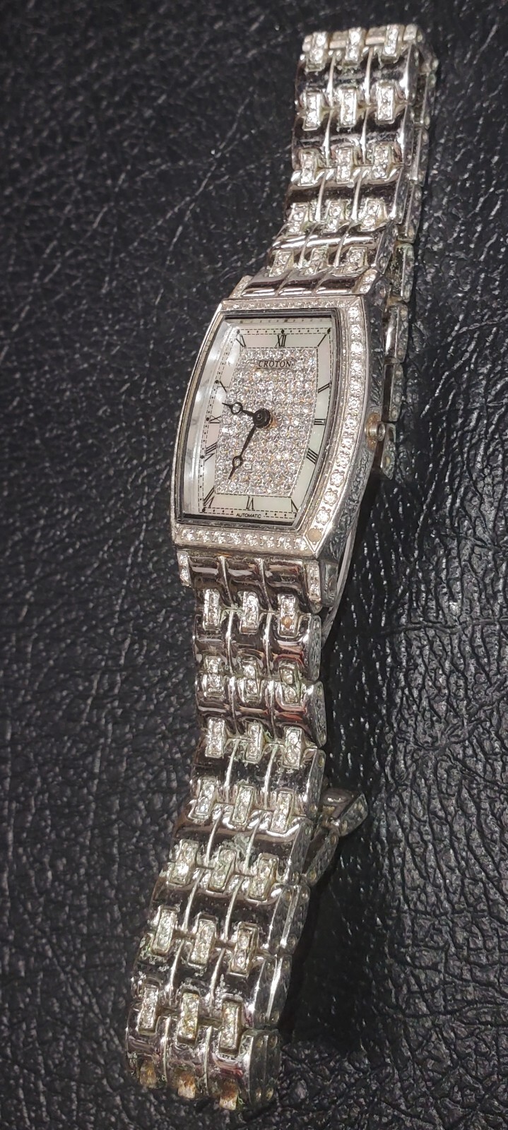 Croton Automatic Gemmed Watch Sapphire Crystal Silver 25 Jewels Mother Of Pearl