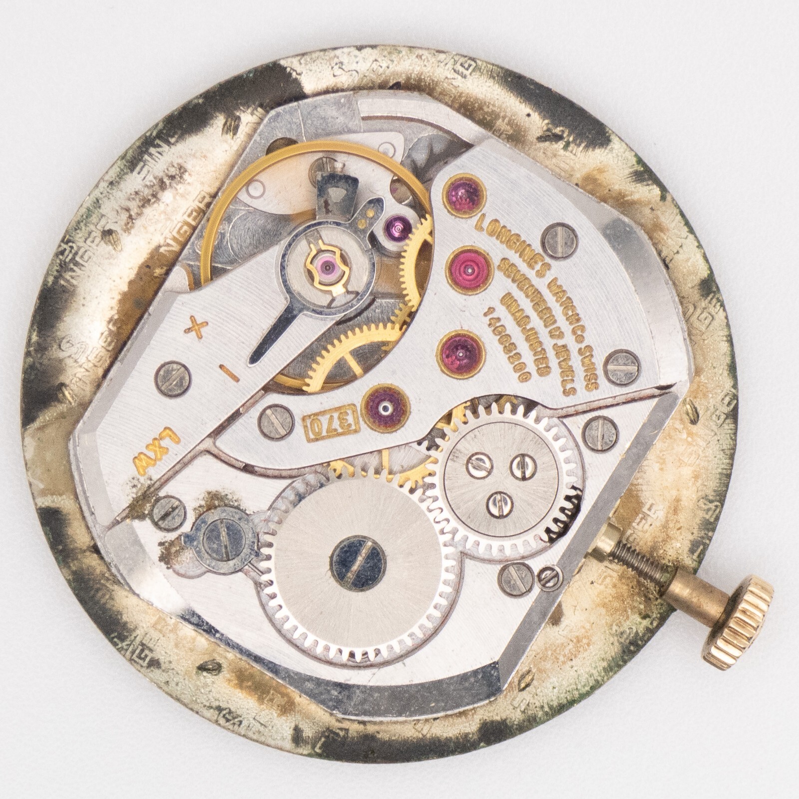Vintage Longines Caliber 370 17-Jewel Wristwatch Movement, Runs, Parts / Repair