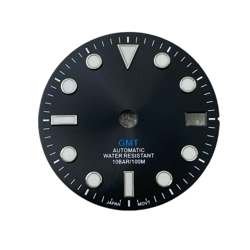 NH34 Dial 28.5mm GMT 4-Hand Dial No Logo Blue Lume for NH34 Movement Watch Dial