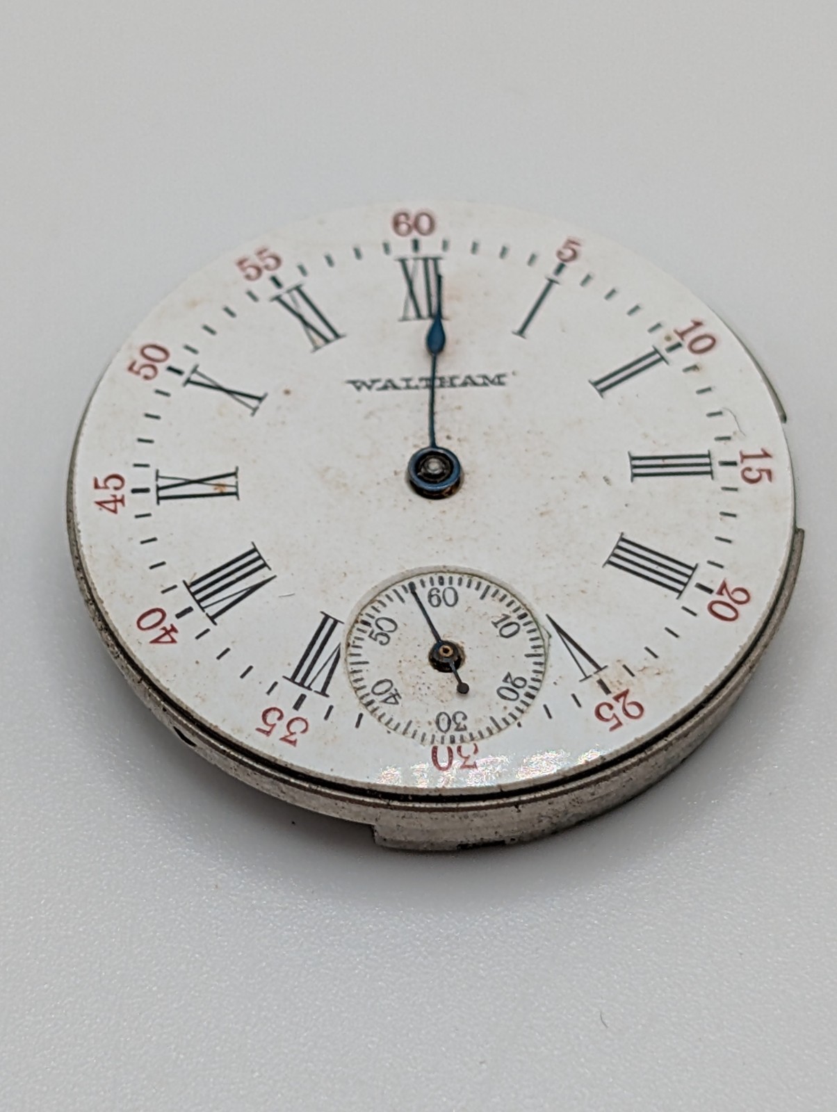 Antique Waltham Pocket Watch Movement Dial Parts Repair Roman Enamel Untested