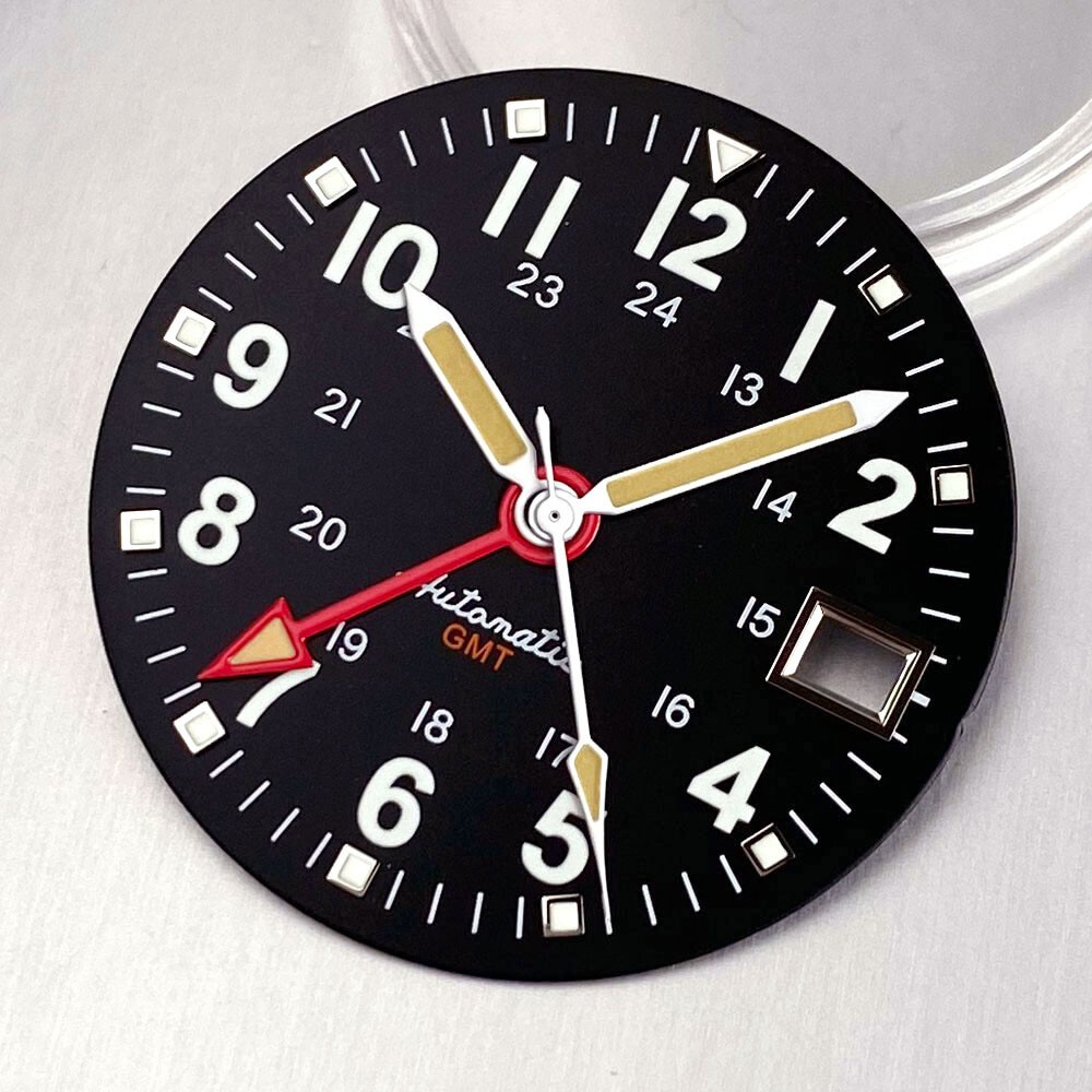 Luminous Black White 29mm Field Watch Dial Face fit NH35 NH34 GMT Dive Watch