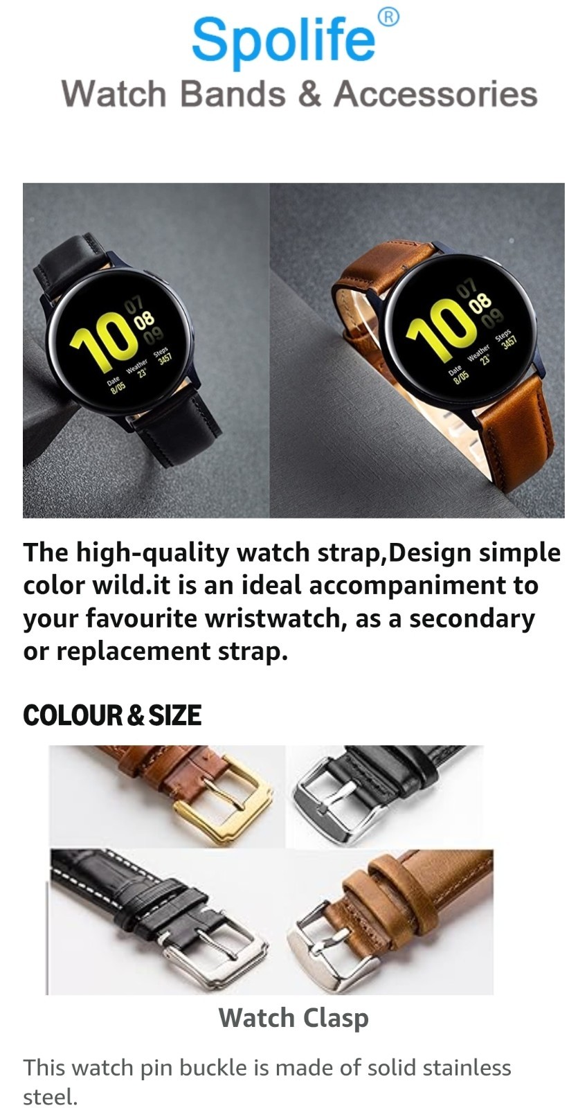 Leather Watch Strap [20mm lug] Genuine Replacement Band St Steel Clasp Brown, UK