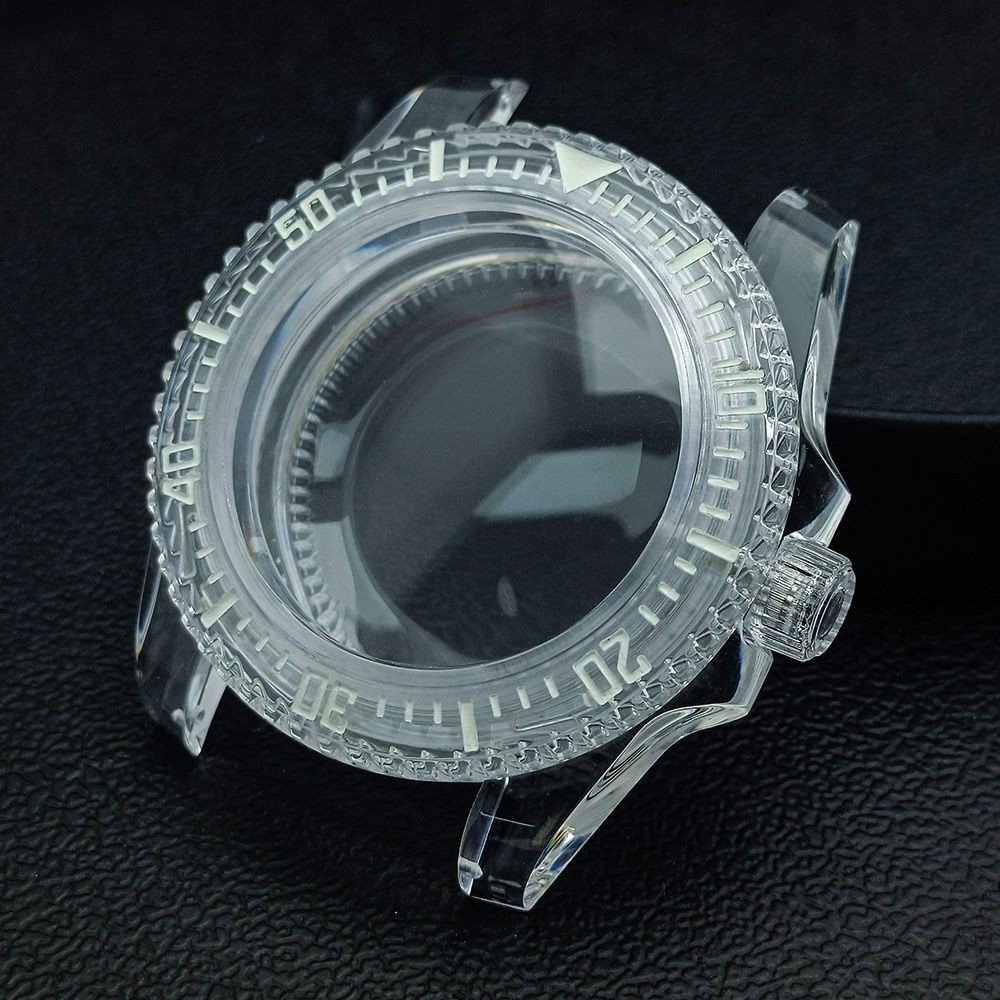 40.5mm Transparent Acrylic Luminous Watch Case For NH35 Movement Fit Diver Style