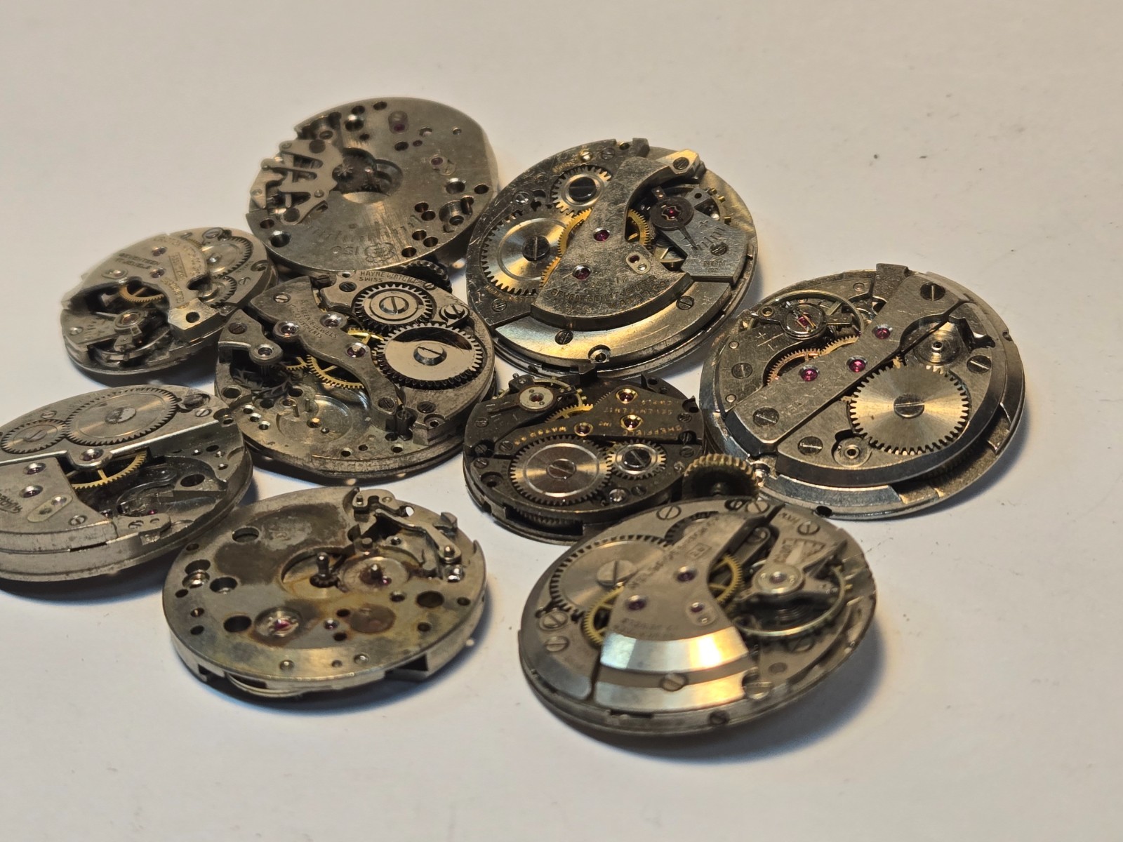 Vtg Watch Movement Parts Lot (8) Watchmakers Estate Spares Repair 17j