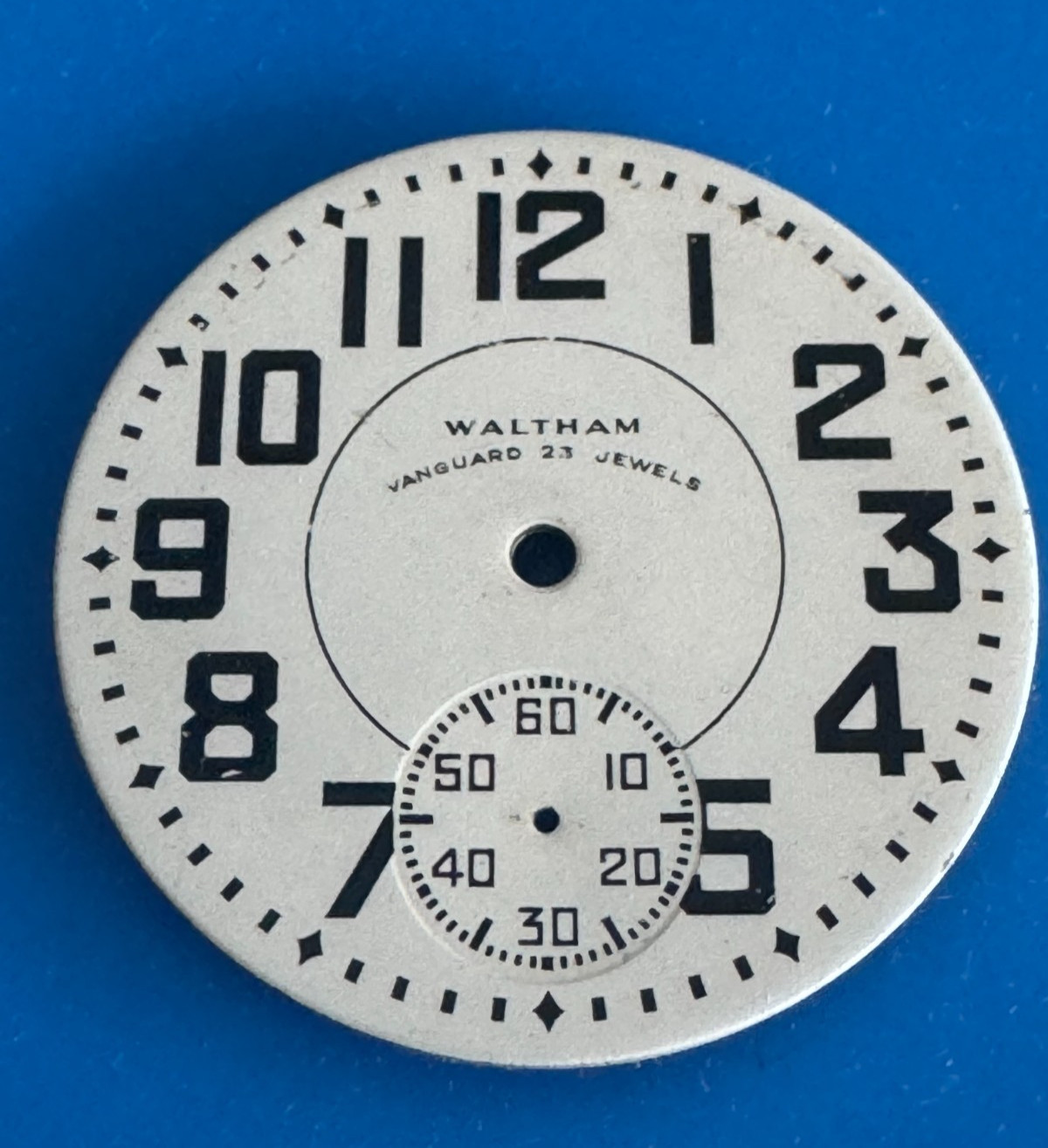 VINTAGE 16 SIZE WALTHAM 23J VANGUARD POCKET WATCH PAINTED METAL RAILROAD DIAL
