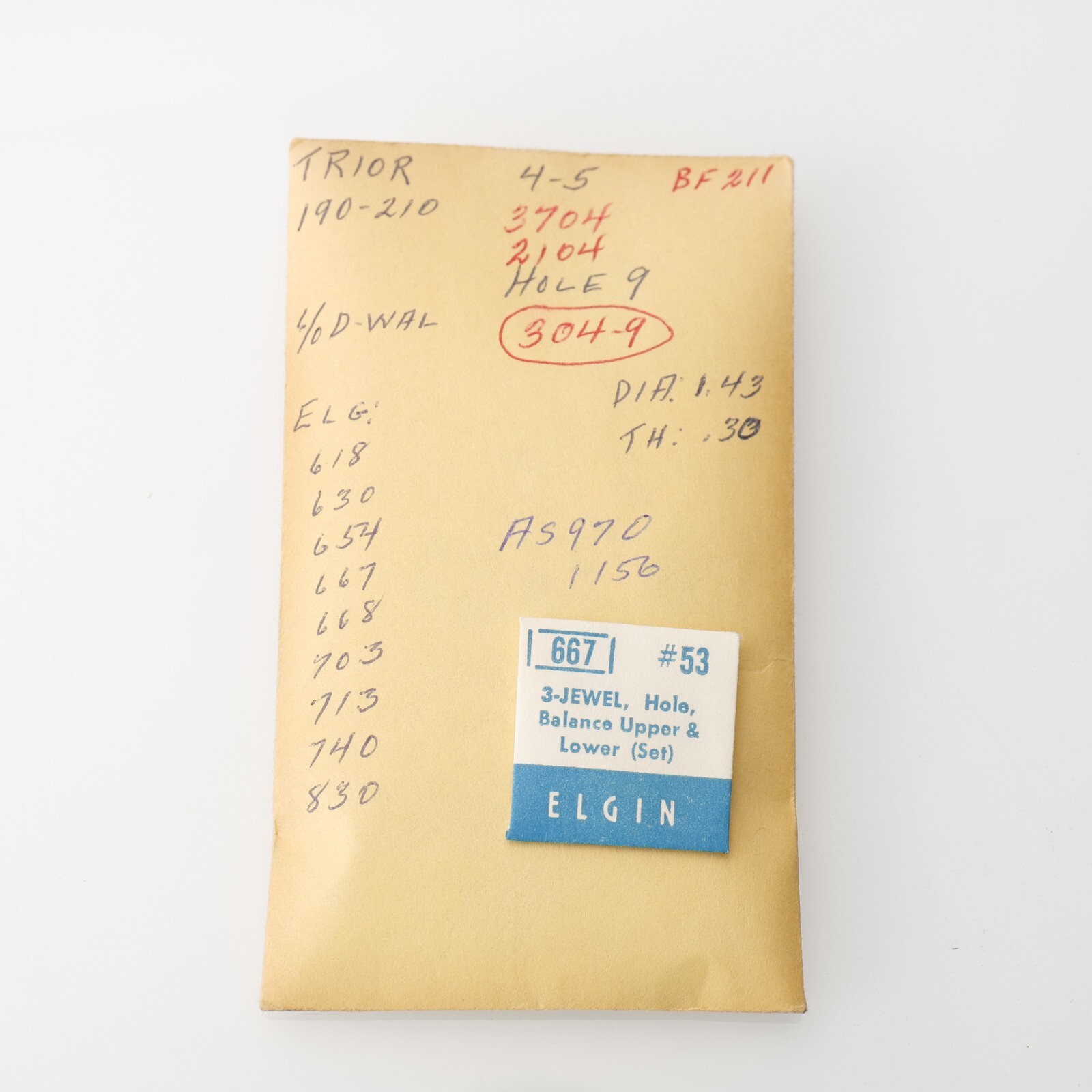 KIF Trior 190-210 – 1 piece Balance Jewel 304-9 Watch Part New Old Stock (C10R3)