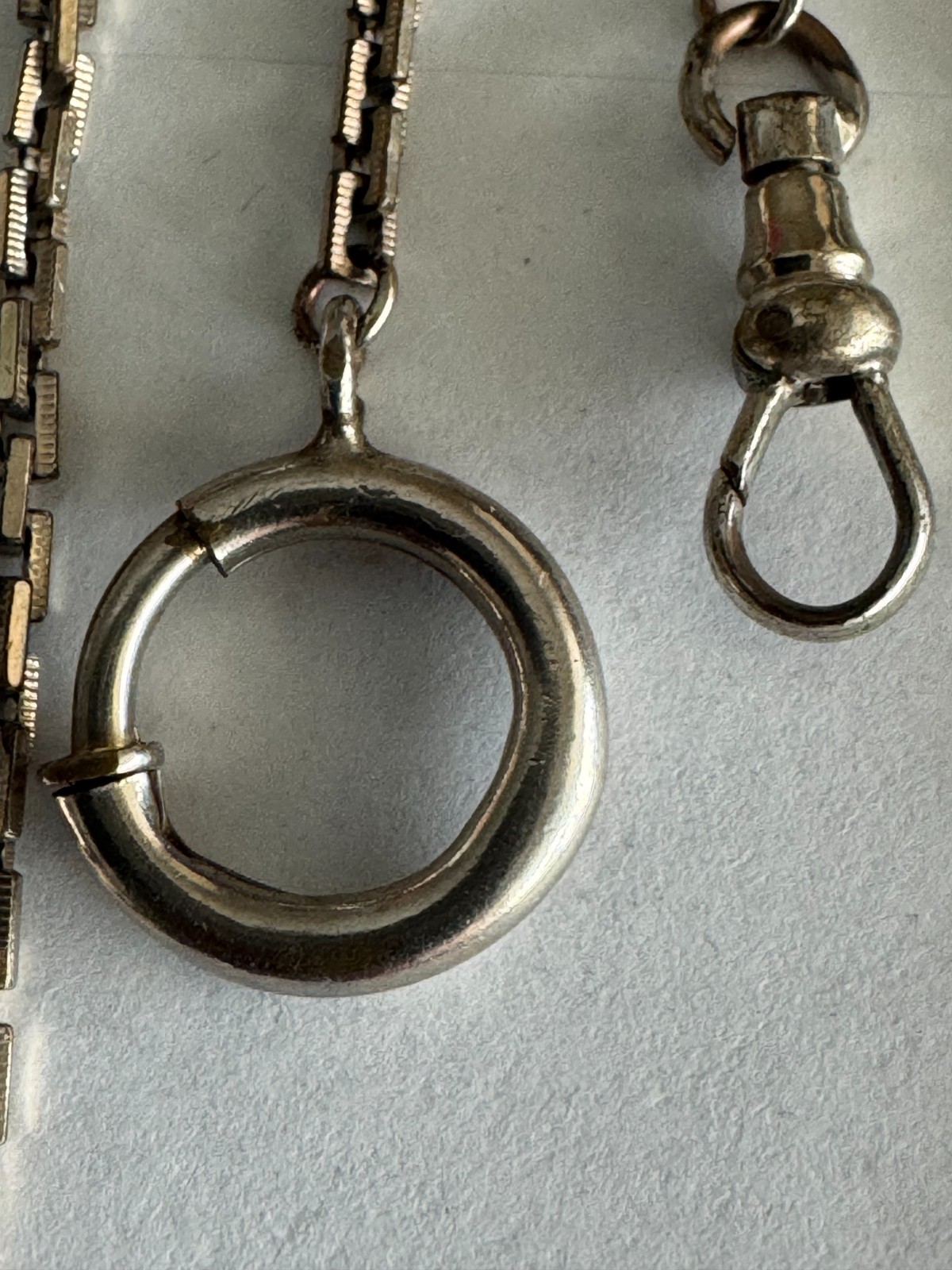 VINTAGE 15.5 INCH WHITE GOLD FILLED POCKET WATCH CHAIN HAS WEAR
