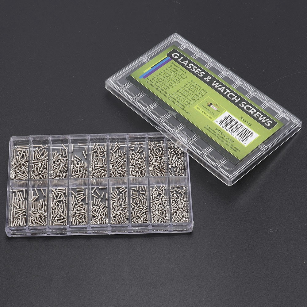 18 Sizes/Box Stainless Steel Watch Glass Screw Assortment Back Case Repair Part