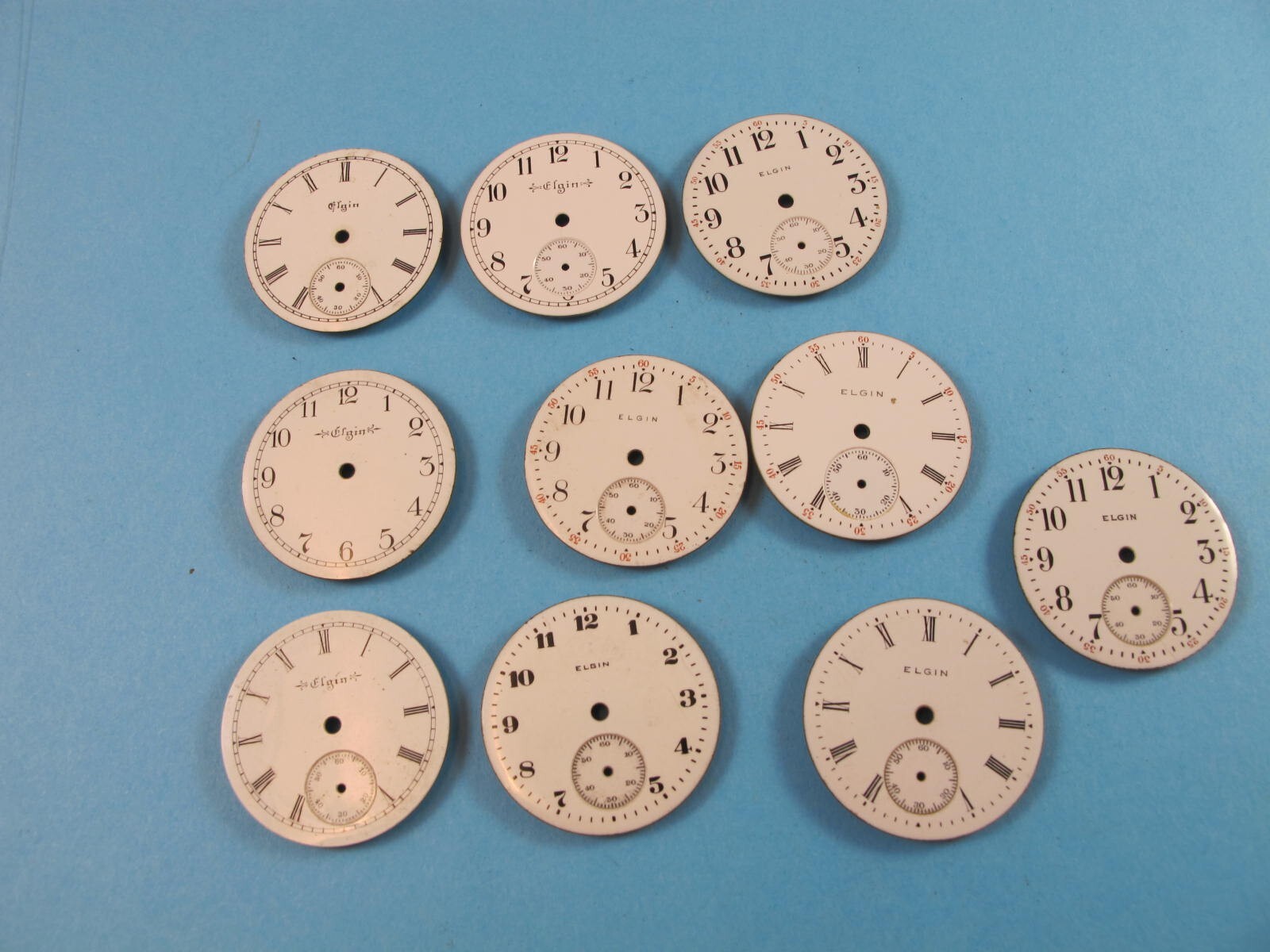 ELGIN ANTIQUE POCKET WATC DIALS 10 PIECES ONE SIZE 1.137 INCHES CLEAN LOOKERS
