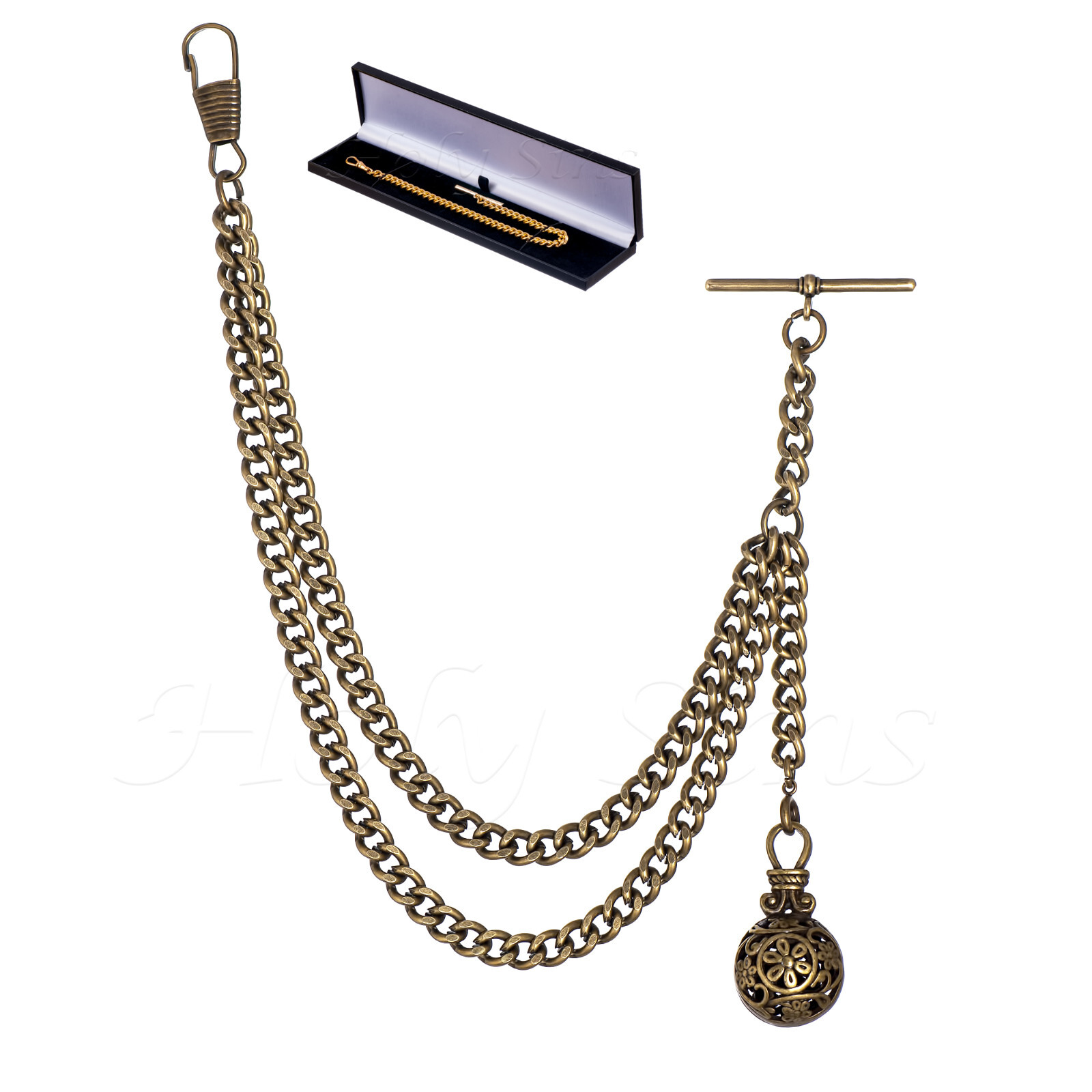 Brand New Bronze Single Albert Pocket Watch Fob Chain With Pendant