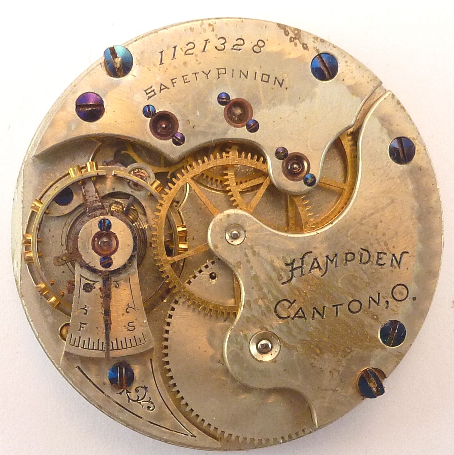 Antique Hampden 213 Pocket Watch Movement – Parts Repair- Broken Balance