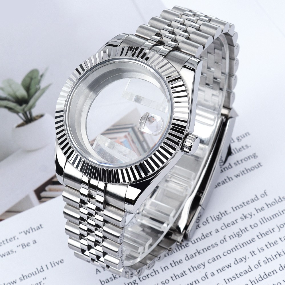 36mm/39mm Oyster Pilot Watch Case Band Sapphire Fluted Bezel For Seiko NH35 NH36