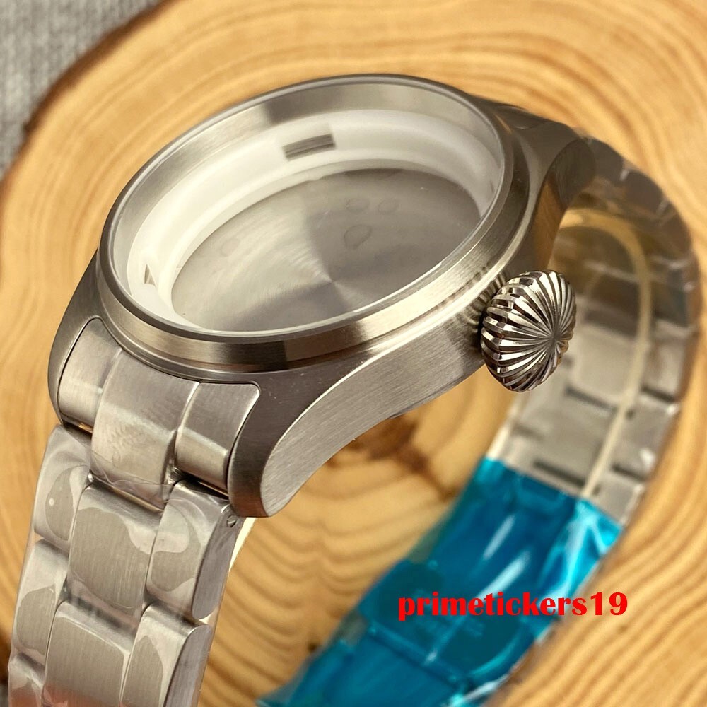 39mm Pilot Watch Case Bracelet Sapphire Big Crown 20bar Fit NH35 NH36 NH34 Movt