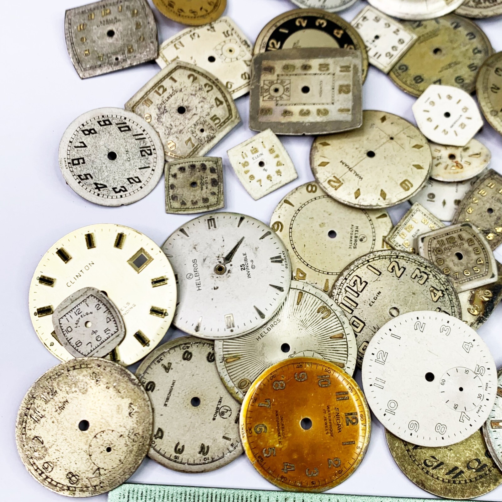 10 Distressed Watch Dials Art Deco Vtg Face Steampunk Part Watchmaker Repair Lot