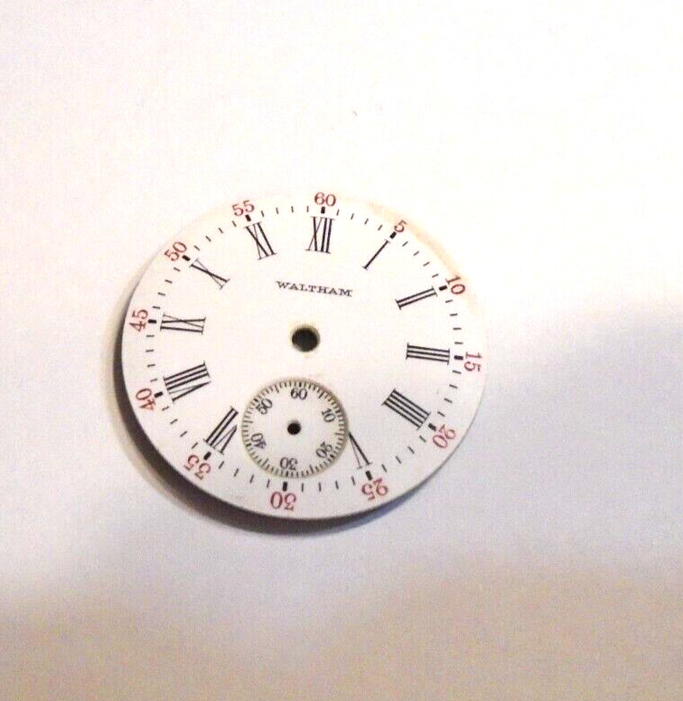 WALTHAM 0 SZ POCKET WATCH PORCELAIN DIAL /RED MARKERS SEE ADD —- A- 75 – 14