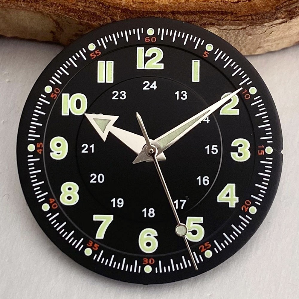 29mm Black Retro Pilot Lume Watch Dial Face Fit NH35 ETA2824 Miyota8215 Movement
